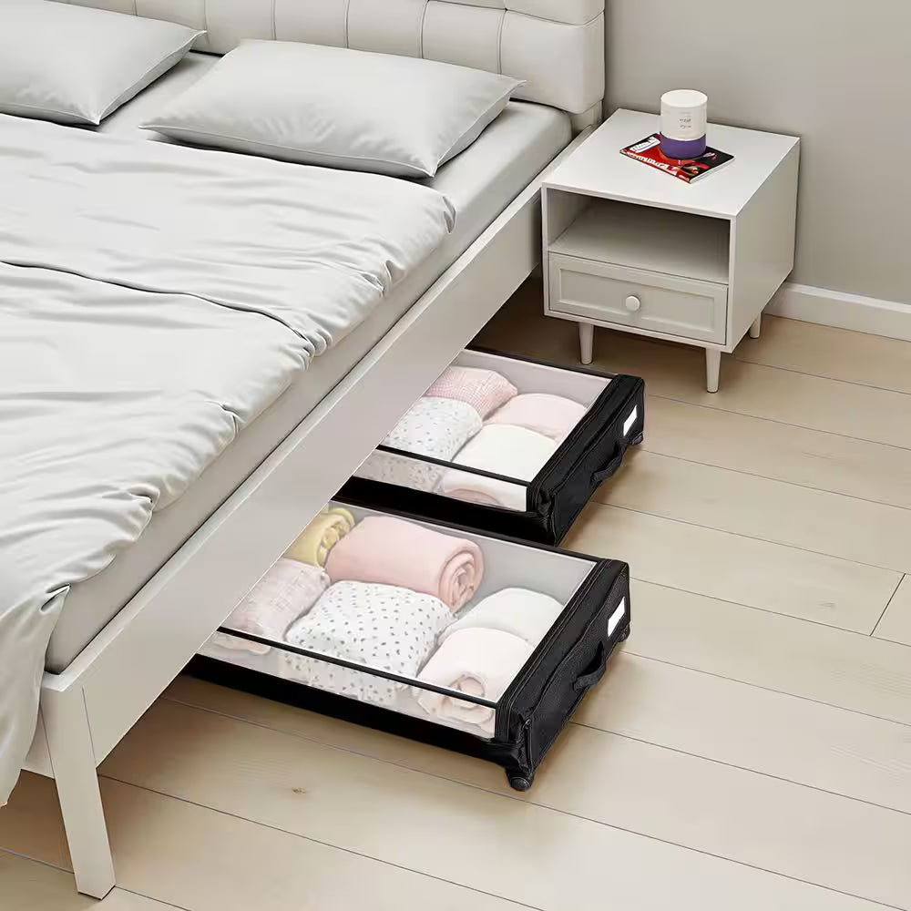Underbed Storage Containers with Wheels, 30.3 x 18.5 x 6.8 In., Clear Lid Shoe Organizer (Set of 2)