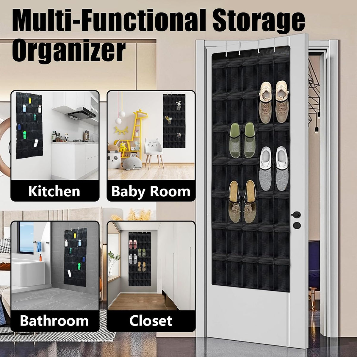 35-Pocket Over-Door Shoe Organizer with Hanging Storage Solution