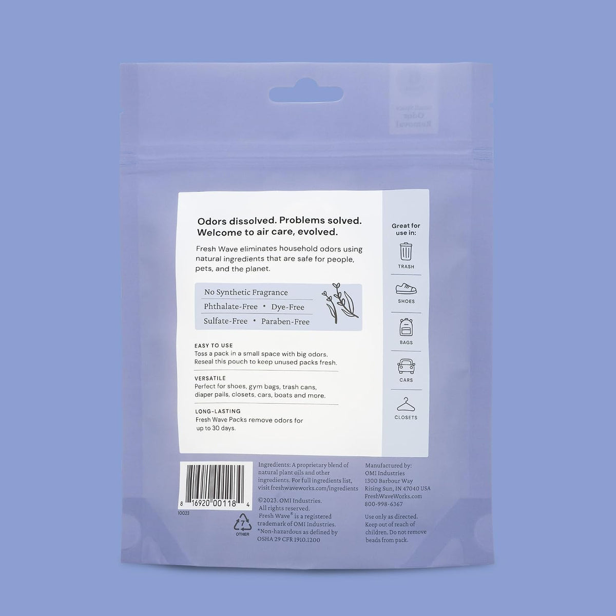 Lavender Odor Eliminator Packs, 6-Pack for Small Spaces and Closets