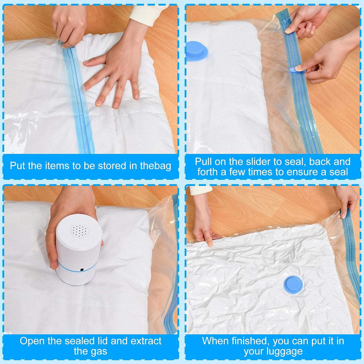 Vacuum Compression Storage Bags - 4-Pack, 13.8 x 19.7 Inches, Roll-Up Design for Space Saving