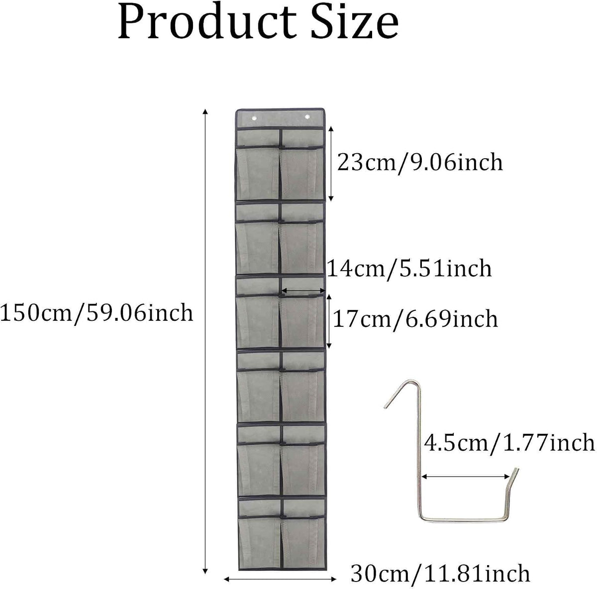 Gray Over-Door Shoe Organizer with 12 Large Pockets for Efficient Closet Storage and Space-Saving Accessory Management