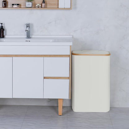Slim Narrow Laundry Hamper with Lid, 60L Capacity, Bamboo Handle for Efficient Towel and Clothing Organization, Beige