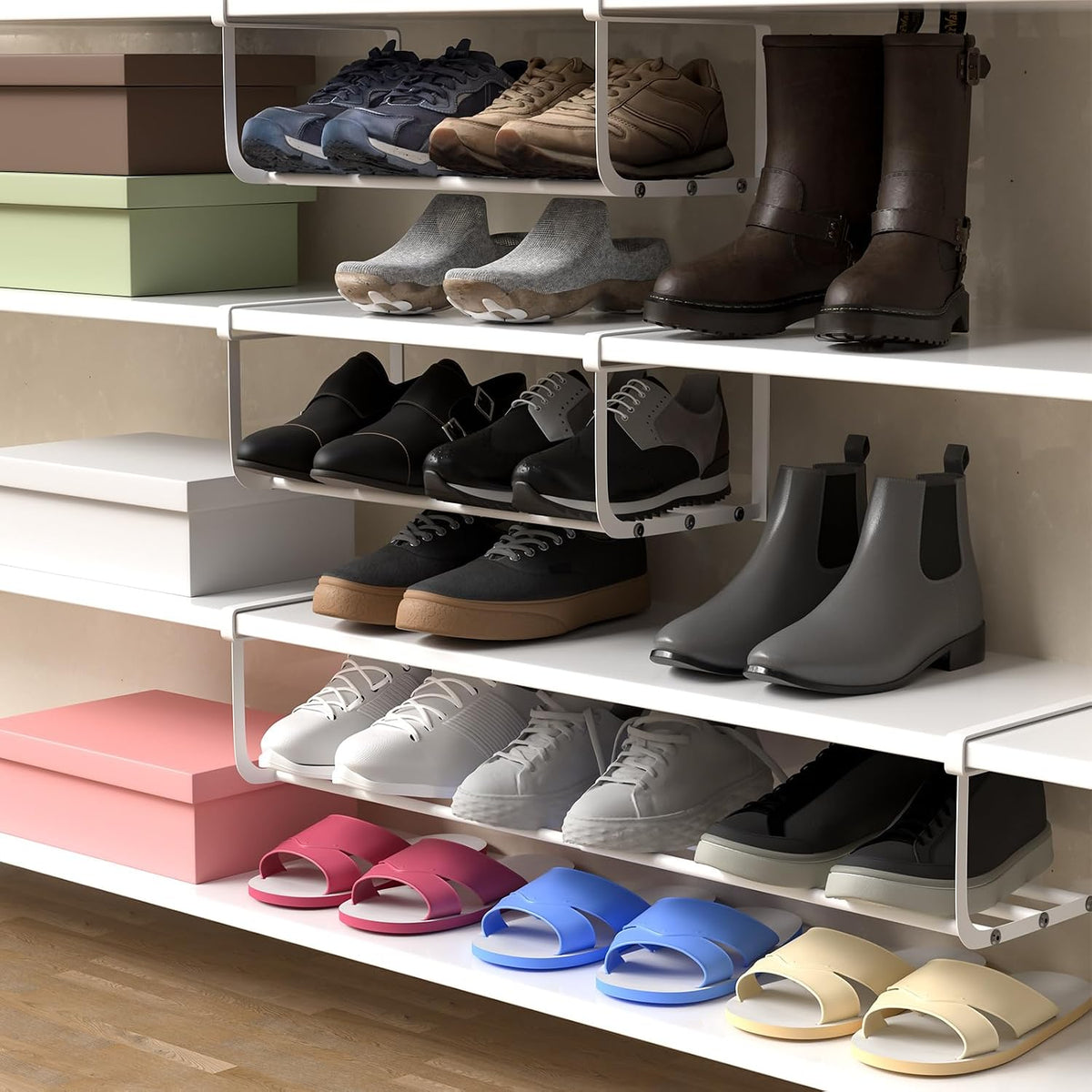 Expandable Shoe Rack Shelf Organizer Set for Closet - White (2 Pieces)