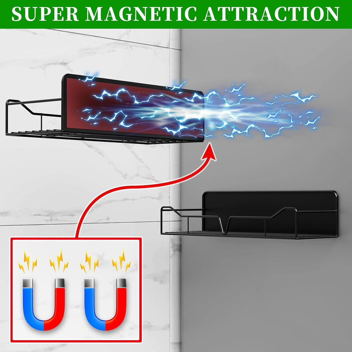 Heavy-Duty Magnetic Shelves for Washing Machines and Refrigerators - 5-Pack Metal Storage Rack with Hooks and Towel Holder for Laundry Room Organization (Black)
