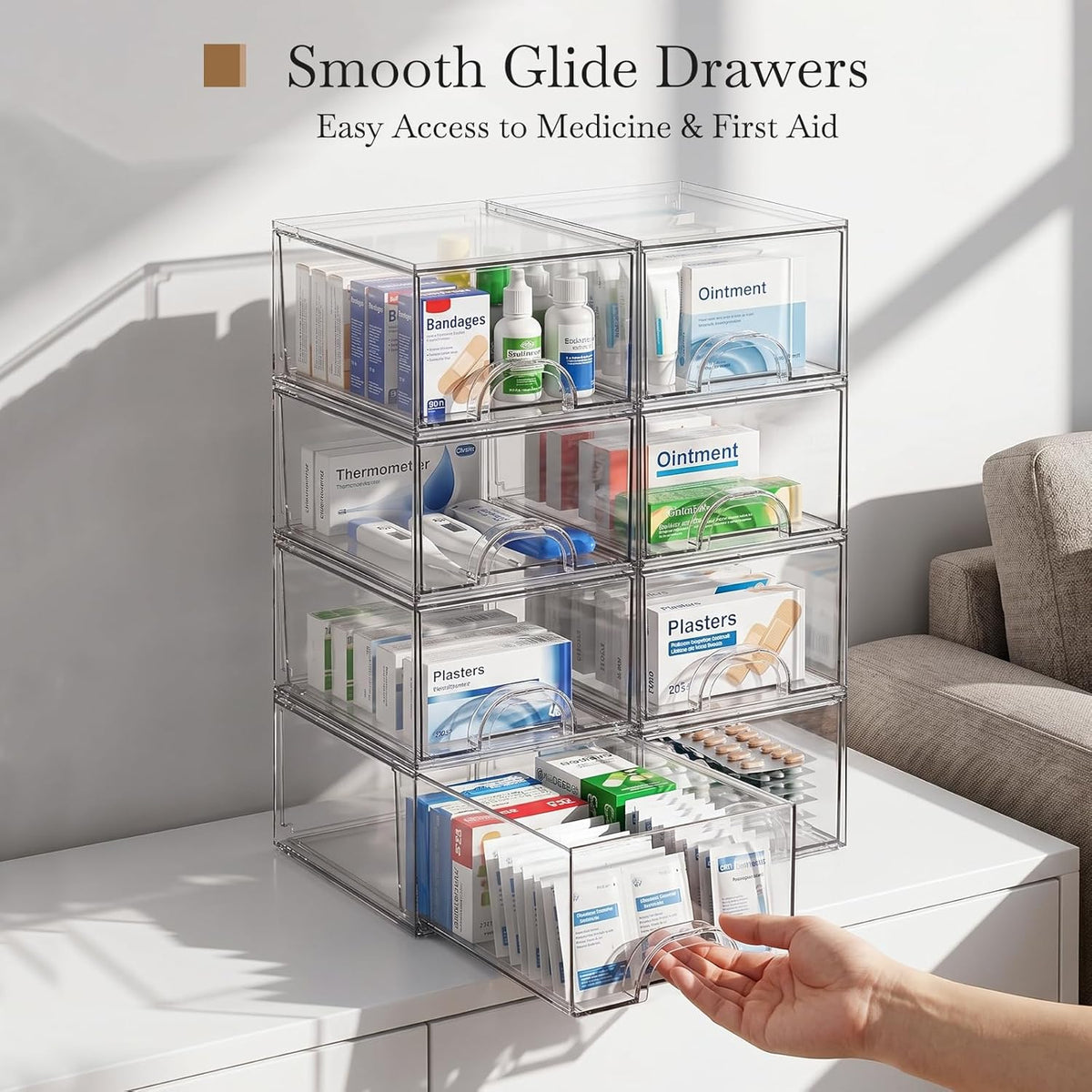 Set of 8 Stackable Clear Acrylic Storage Boxes and Drawers