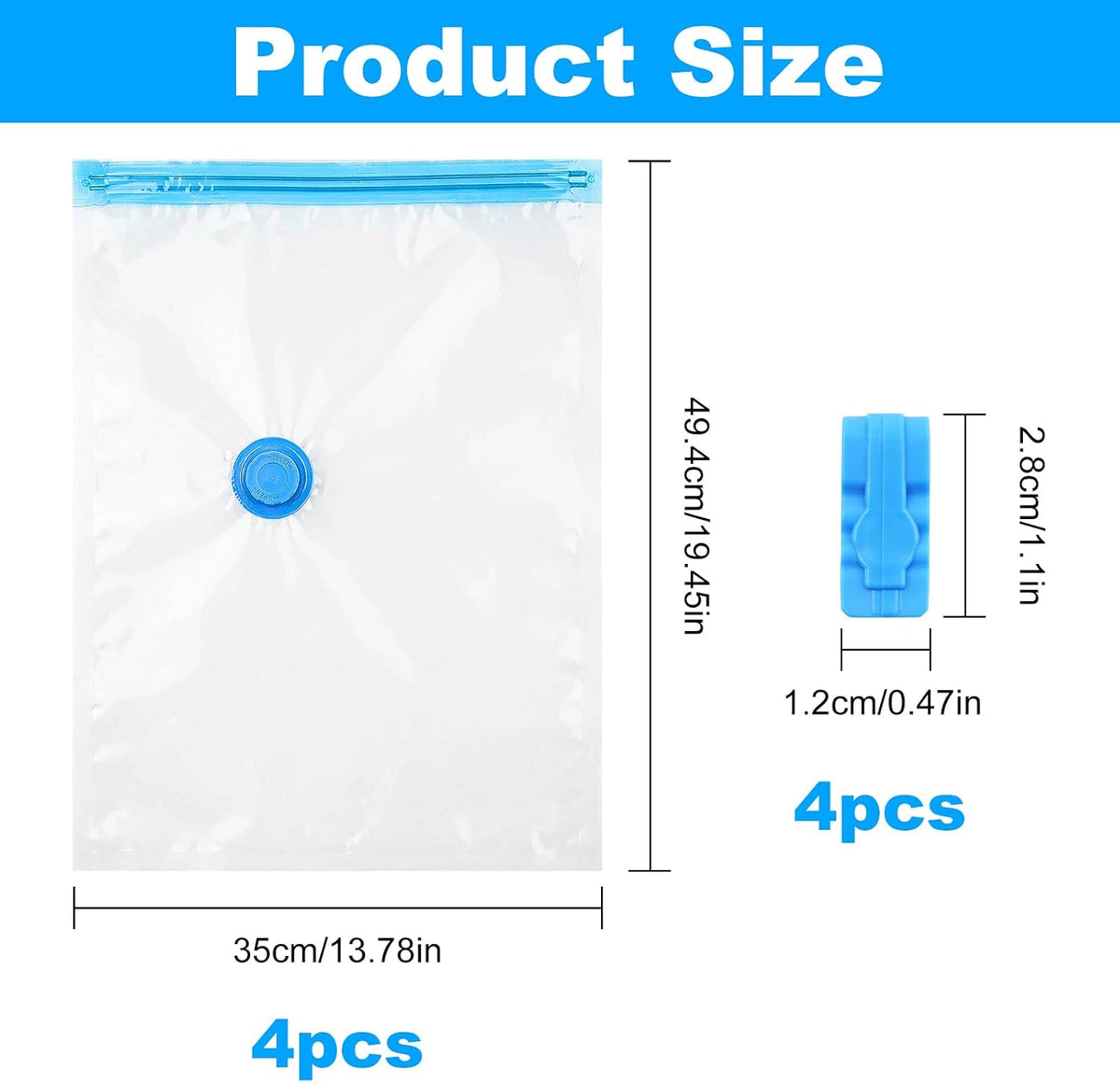 Vacuum Compression Storage Bags - 4-Pack, 13.8 x 19.7 Inches, Roll-Up Design for Space Saving