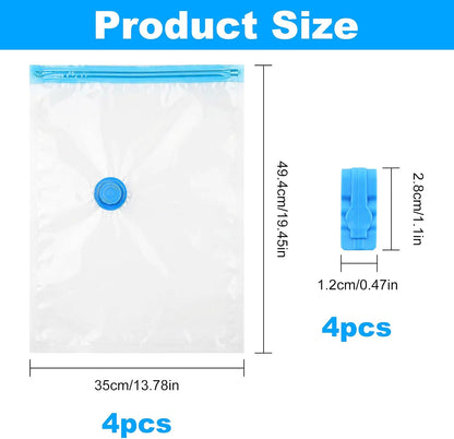 Vacuum Compression Storage Bags - 4-Pack, 13.8 x 19.7 Inches, Roll-Up Design for Space Saving