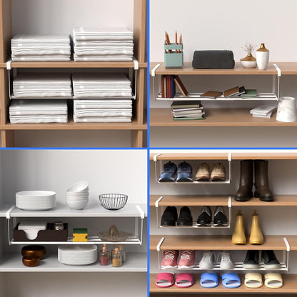 Expandable Shoe Rack Shelf Organizer Set for Closet - White (2 Pieces)