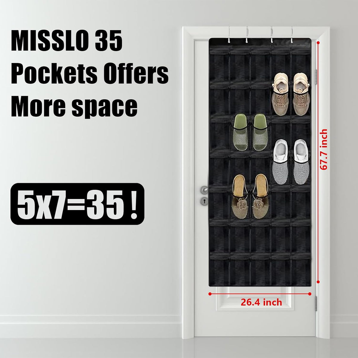 35-Pocket Over-Door Shoe Organizer with Hanging Storage Solution