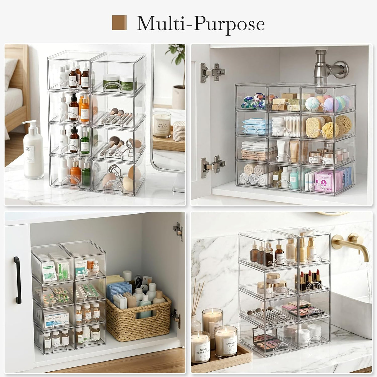 Set of 8 Stackable Clear Acrylic Storage Boxes and Drawers