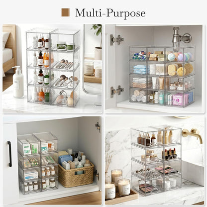 Set of 8 Stackable Clear Acrylic Storage Boxes and Drawers