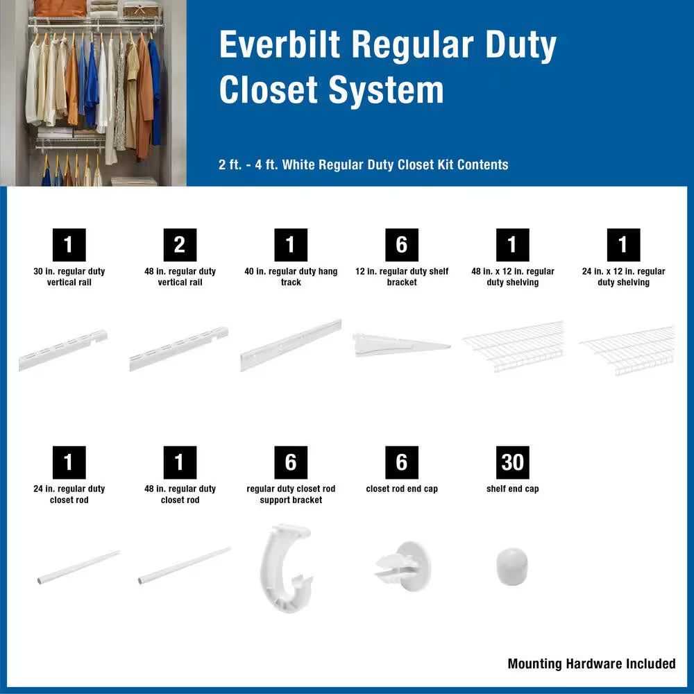 Regular Duty Closet Organizer Kit for 5 to 8 Feet Spaces