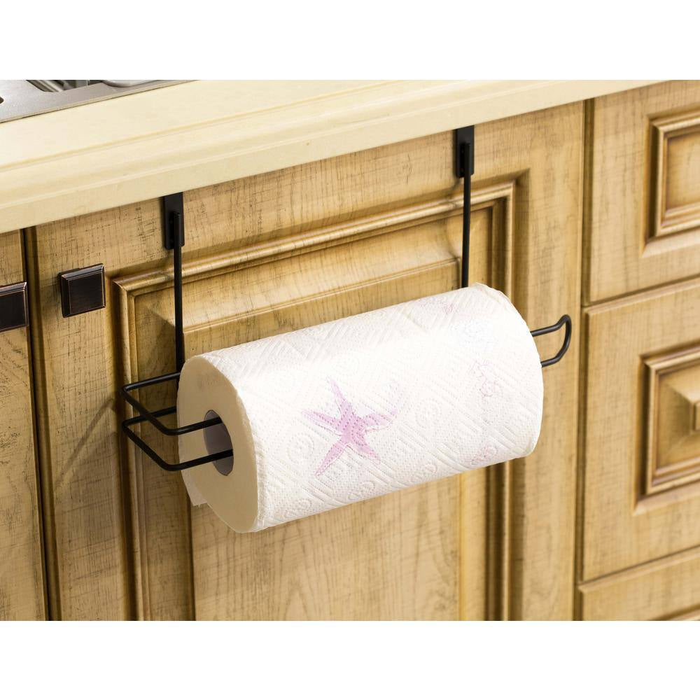 Over-the-Cabinet Hanging Paper Towel Holder and Organizer Rack for Kitchen and Under-Sink Storage, Black