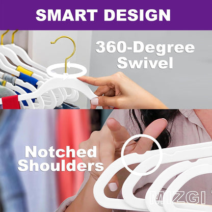 Premium Heavy-Duty Velvet Suit Hangers - 60-Pack Slimline Non-Slip Design with Gold Hooks - Space-Saving White Hangers