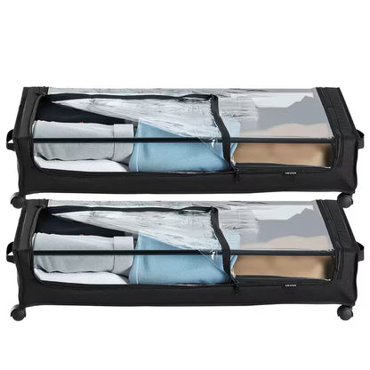 Underbed Storage Containers with Wheels, 30.3 x 18.5 x 6.8 In., Clear Lid Shoe Organizer (Set of 2)