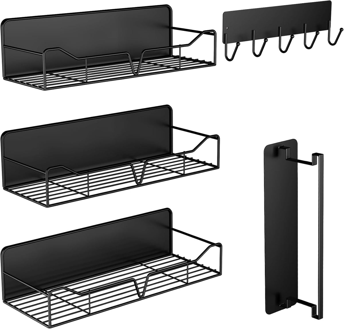 Heavy-Duty Magnetic Shelves for Washing Machines and Refrigerators - 5-Pack Metal Storage Rack with Hooks and Towel Holder for Laundry Room Organization (Black)
