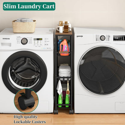 4-Tier Slim Utility Rolling Laundry Cart with Wheels in Black