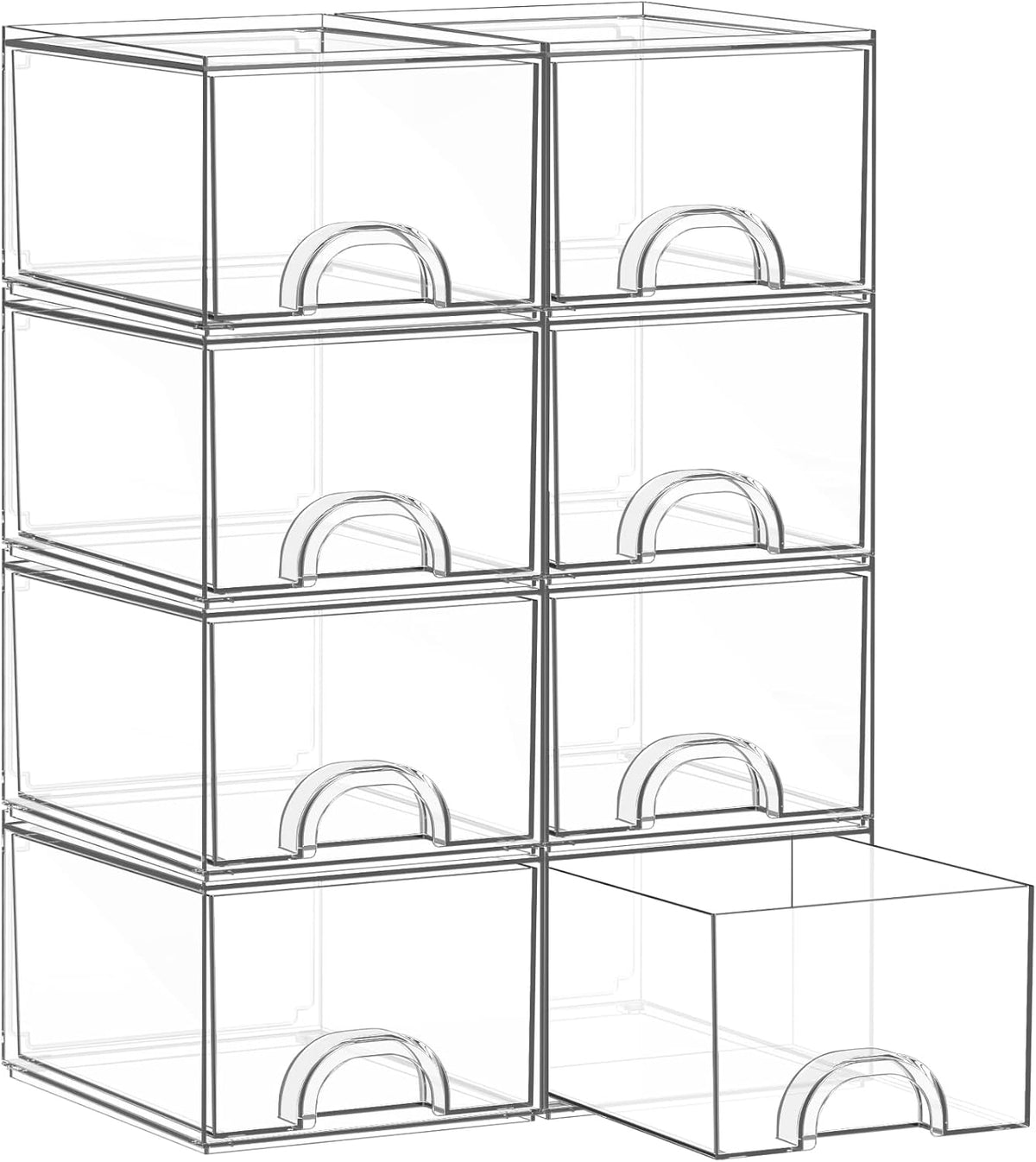 Set of 8 Stackable Clear Acrylic Storage Boxes and Drawers