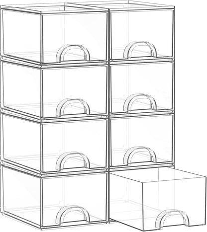 Set of 8 Stackable Clear Acrylic Storage Boxes and Drawers