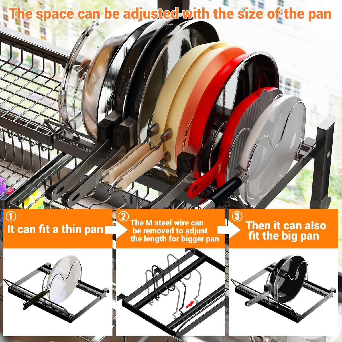Expandable Over-Sink Dish Drying Rack with Snap-On Design - Large Dish Drainer and Storage Organizer (32-40L x 12W x 34-38H inches)