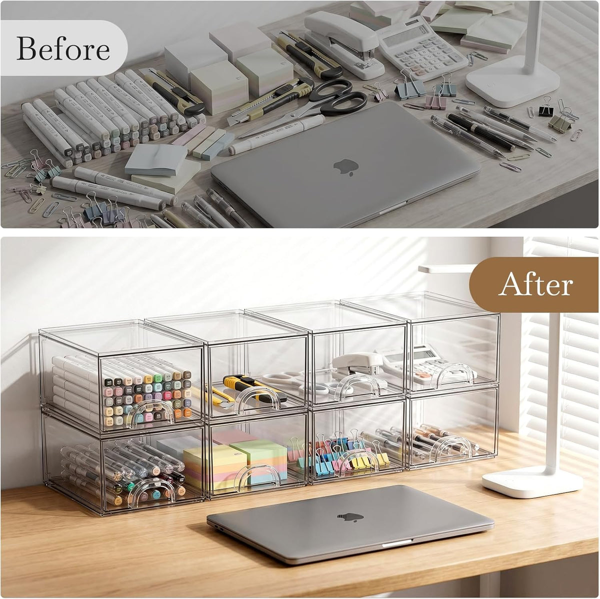 Set of 8 Stackable Clear Acrylic Storage Boxes and Drawers