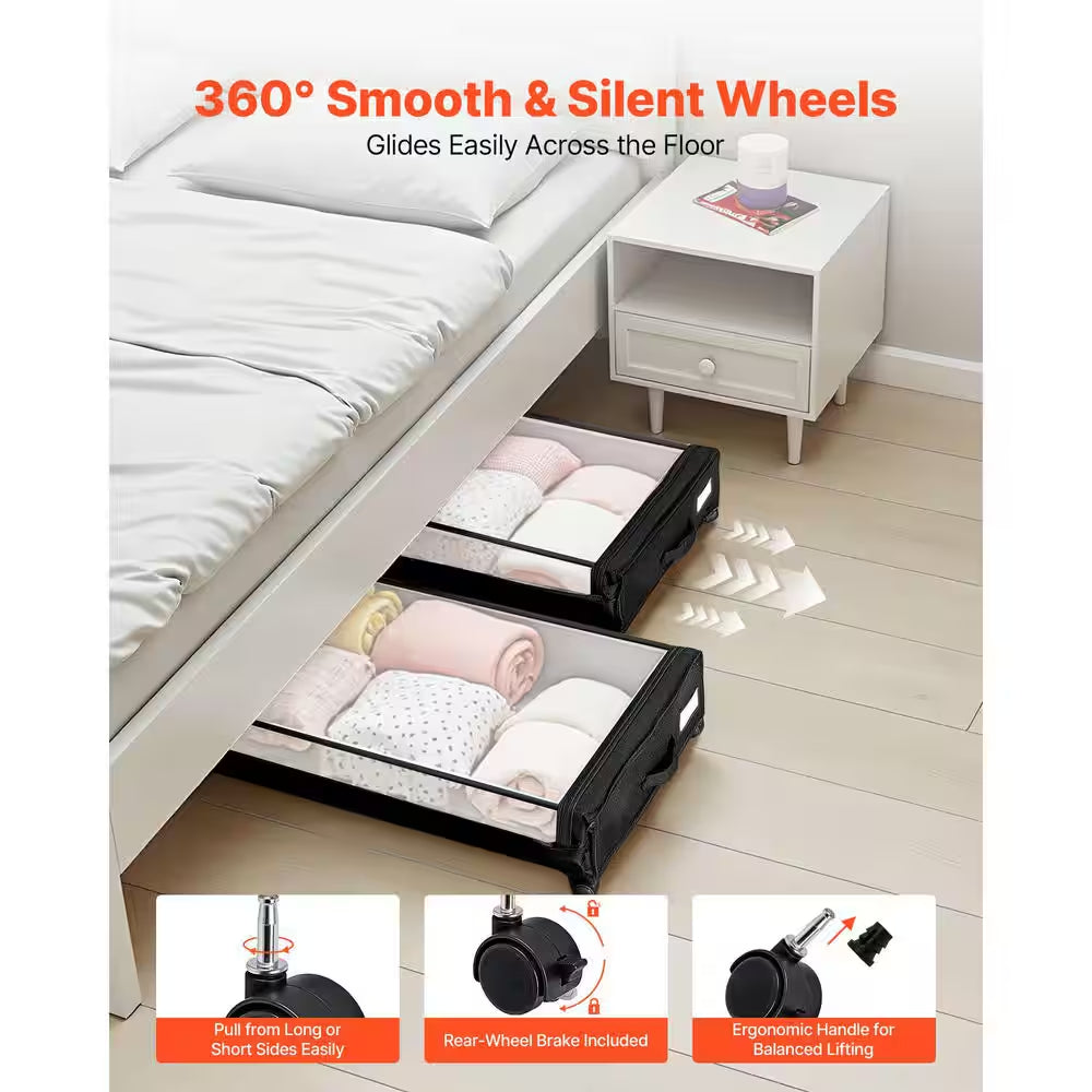 Underbed Storage Containers with Wheels, 30.3 x 18.5 x 6.8 In., Clear Lid Shoe Organizer (Set of 2)