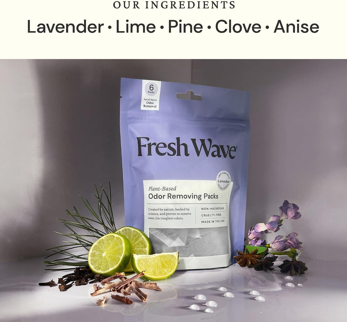Lavender Odor Eliminator Packs, 6-Pack for Small Spaces and Closets