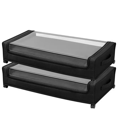 Underbed Storage Containers with Wheels, 30.3 x 18.5 x 6.8 In., Clear Lid Shoe Organizer (Set of 2)