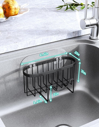 Multifunctional M-Shaped Sponge Holder with Dual Installation Options - Rustproof Stainless Steel Kitchen Sink Organizer in Black