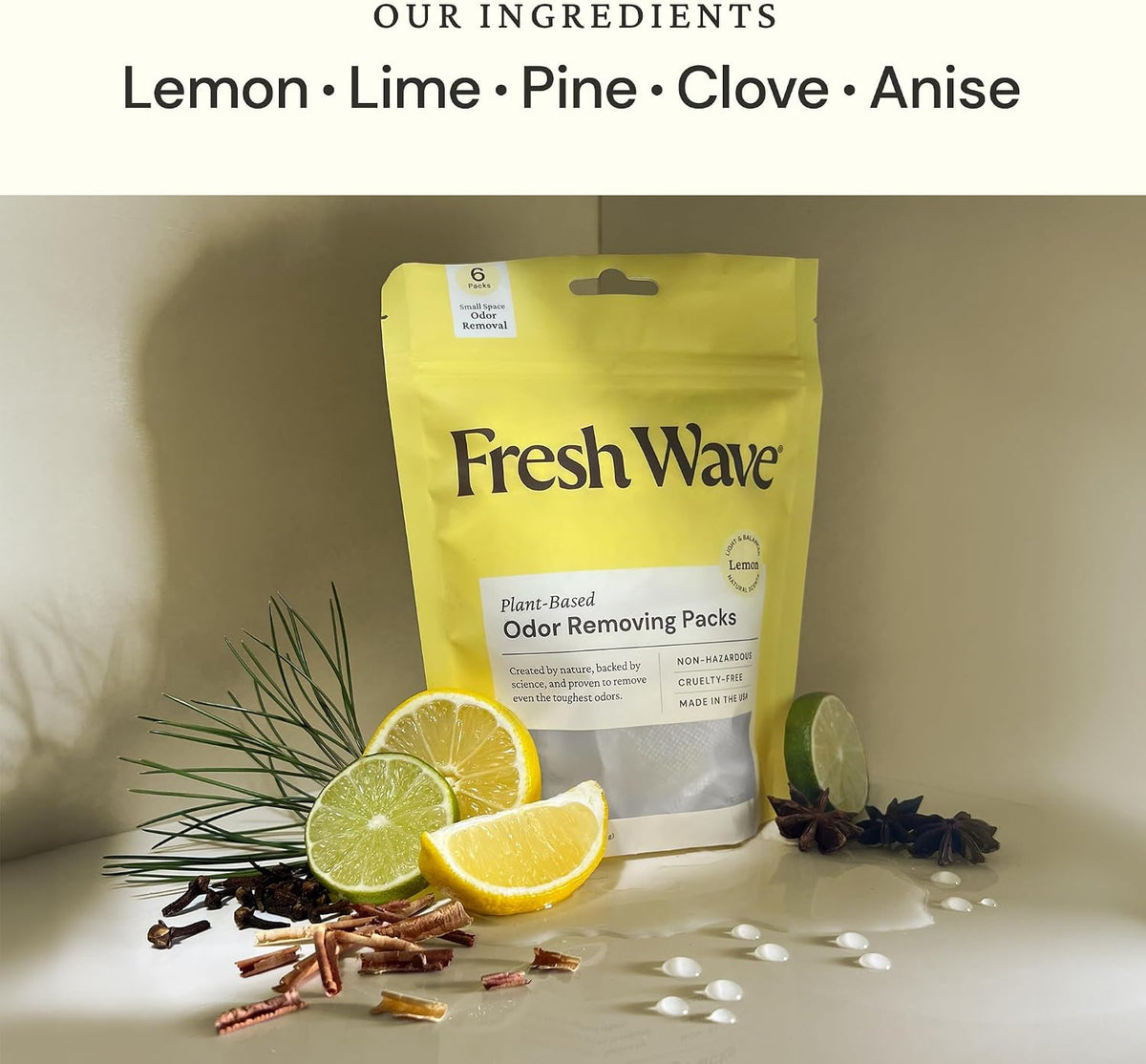 Odor Eliminator Pack, 6-Count for Small Spaces and Closets, Lemon Scent