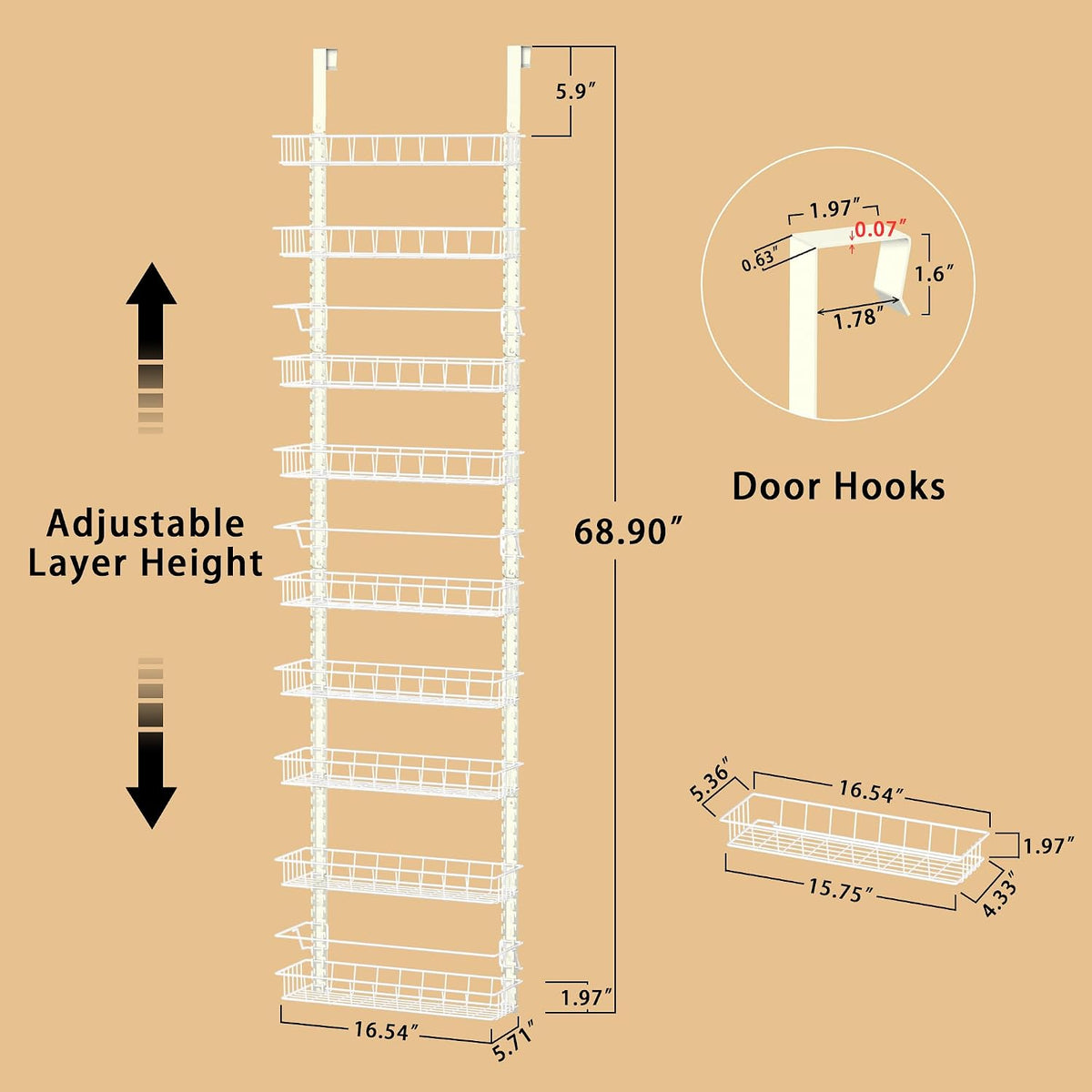 9-Tier Over-Door Pantry Organizer with Adjustable 2-in-1 Spice Rack
