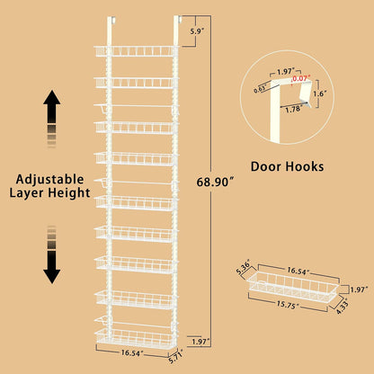 9-Tier Over-Door Pantry Organizer with Adjustable 2-in-1 Spice Rack