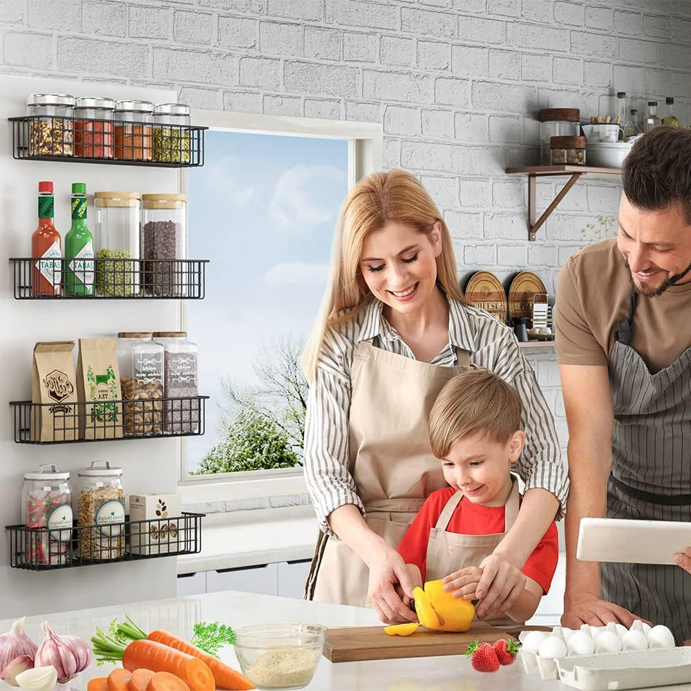 Set of 2 Magnetic Refrigerator Storage Baskets, Durable Spice Rack and Shelf for Kitchen and Pantry Organization