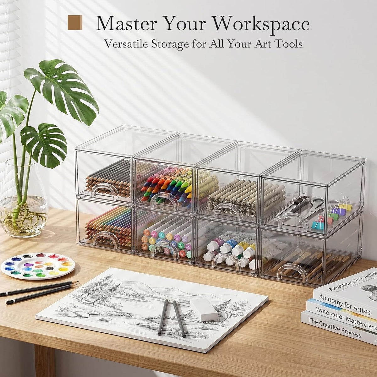 Set of 8 Stackable Clear Acrylic Storage Boxes and Drawers