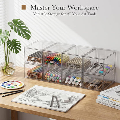 Set of 8 Stackable Clear Acrylic Storage Boxes and Drawers