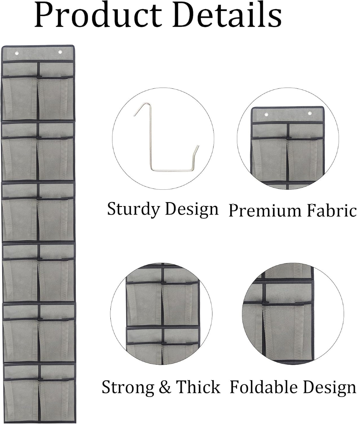 Gray Over-Door Shoe Organizer with 12 Large Pockets for Efficient Closet Storage and Space-Saving Accessory Management