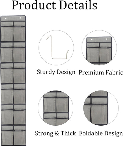 Gray Over-Door Shoe Organizer with 12 Large Pockets for Efficient Closet Storage and Space-Saving Accessory Management