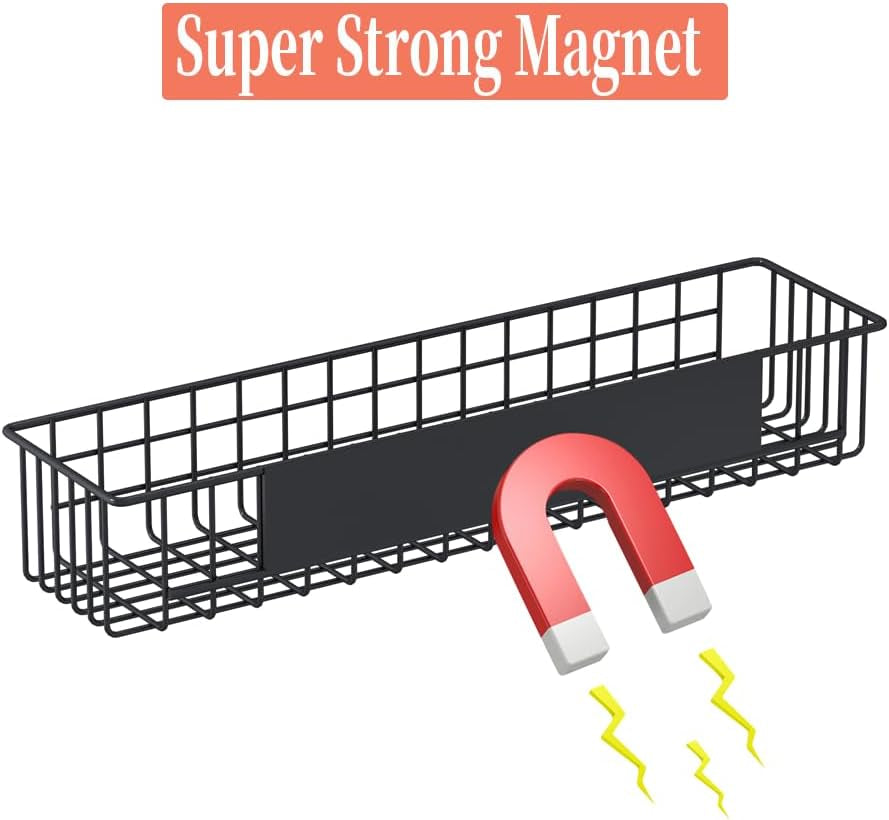 Set of 2 Magnetic Refrigerator Storage Baskets, Durable Spice Rack and Shelf for Kitchen and Pantry Organization