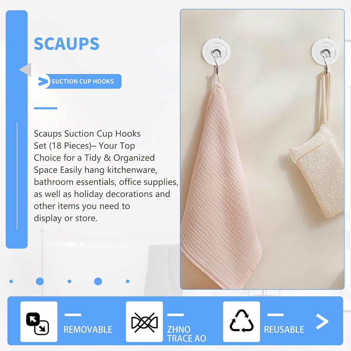 18-Pack Suction Cup Hooks, 10LB Max Load, 1.77-Inch Reusable Hooks for Glass, Windows, Bathrooms, Kitchens, Tiles, and Shower Cubicles