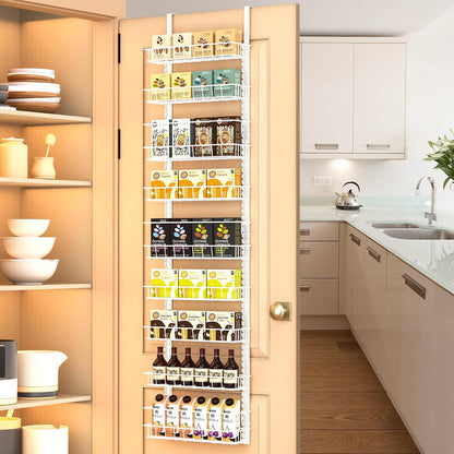 9-Tier Over-Door Pantry Organizer with Adjustable 2-in-1 Spice Rack