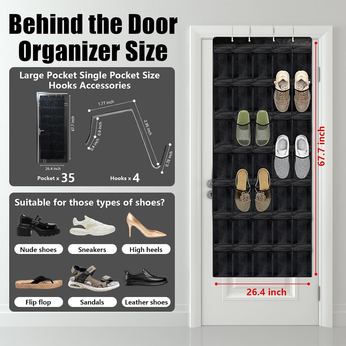 35-Pocket Over-Door Shoe Organizer with Hanging Storage Solution