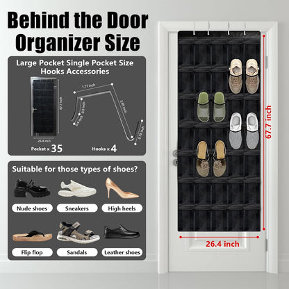35-Pocket Over-Door Shoe Organizer with Hanging Storage Solution
