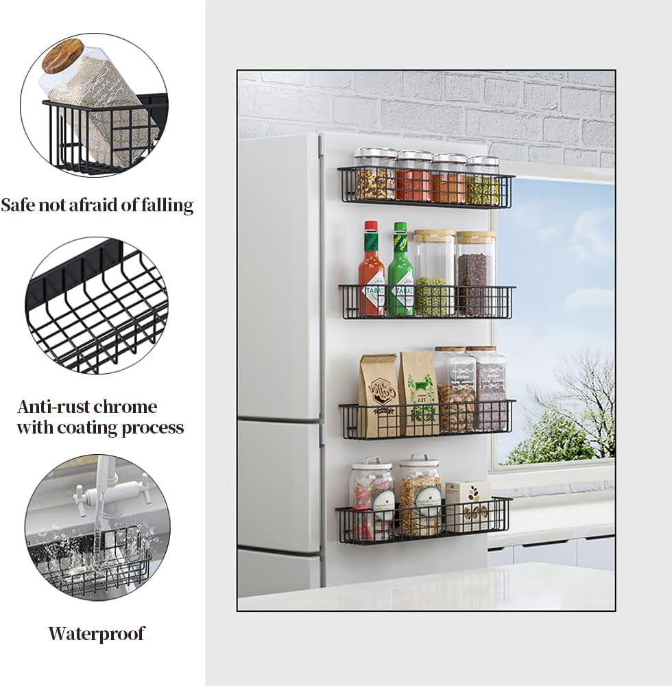 Set of 2 Magnetic Refrigerator Storage Baskets, Durable Spice Rack and Shelf for Kitchen and Pantry Organization