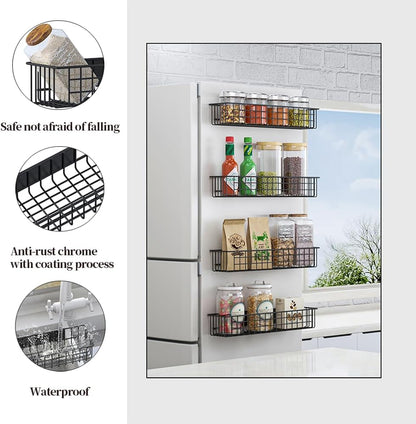 Set of 2 Magnetic Refrigerator Storage Baskets, Durable Spice Rack and Shelf for Kitchen and Pantry Organization