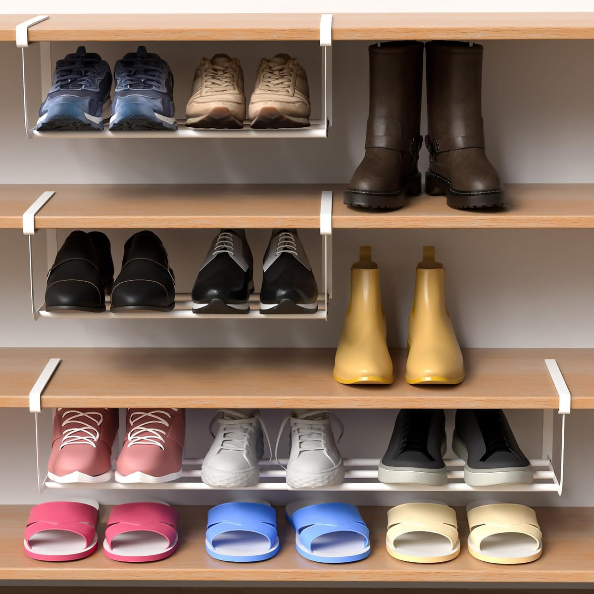 Expandable Shoe Rack Shelf Organizer Set for Closet - White (2 Pieces)