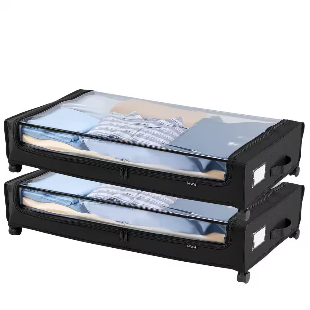 Underbed Storage Containers with Wheels, 30.3 x 18.5 x 6.8 In., Clear Lid Shoe Organizer (Set of 2)