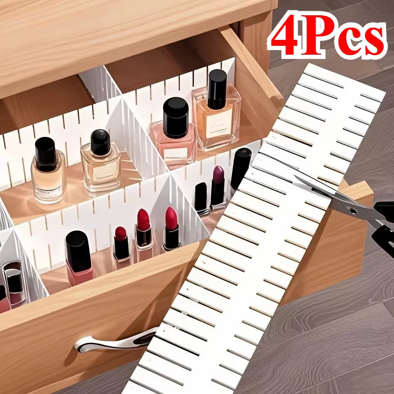 Adjustable 4-Piece Drawer Divider Set for Organized Storage of Underwear, Socks, Cosmetics, and Miscellaneous Items