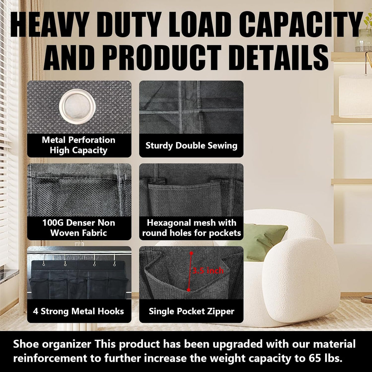 35-Pocket Over-Door Shoe Organizer with Hanging Storage Solution