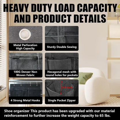 35-Pocket Over-Door Shoe Organizer with Hanging Storage Solution