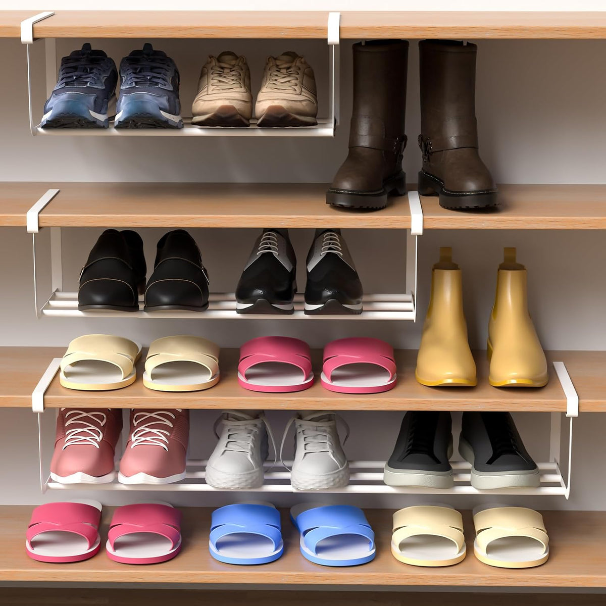 Expandable Shoe Rack Shelf Organizer Set for Closet - White (2 Pieces)